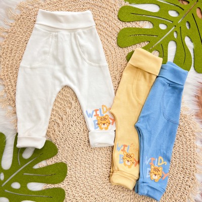 Kit 3 Calças - Wild Boy - Off White, Amarelo e Azul Bebê